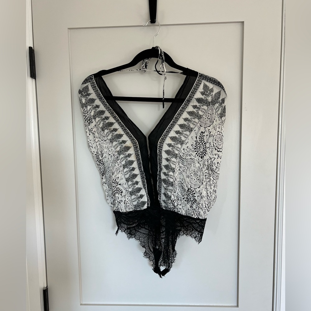 Free people black and white halter bodysuit